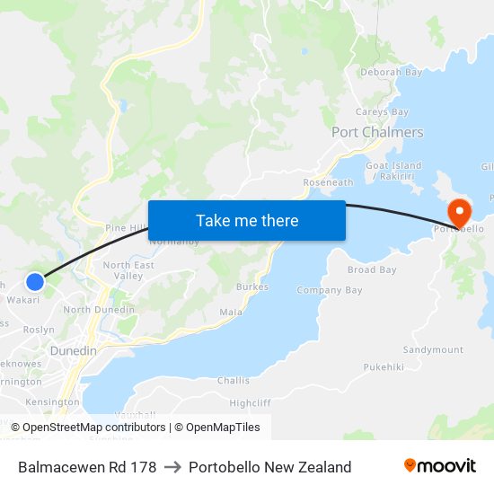 Balmacewen Rd 178 to Portobello New Zealand map