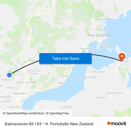 Balmacewen Rd 185 to Portobello New Zealand map