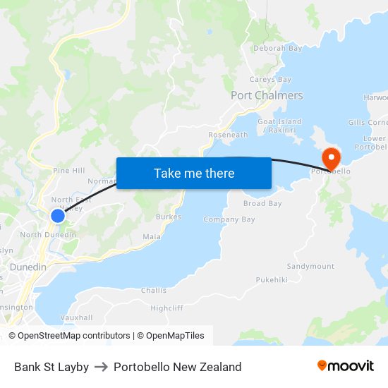 Bank St Layby to Portobello New Zealand map