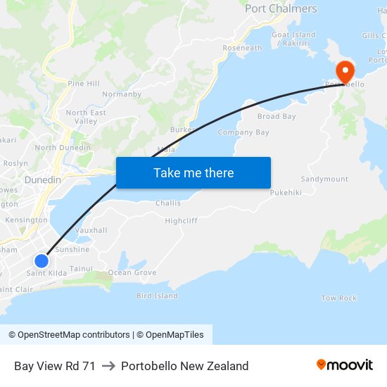 Bay View Rd 71 to Portobello New Zealand map