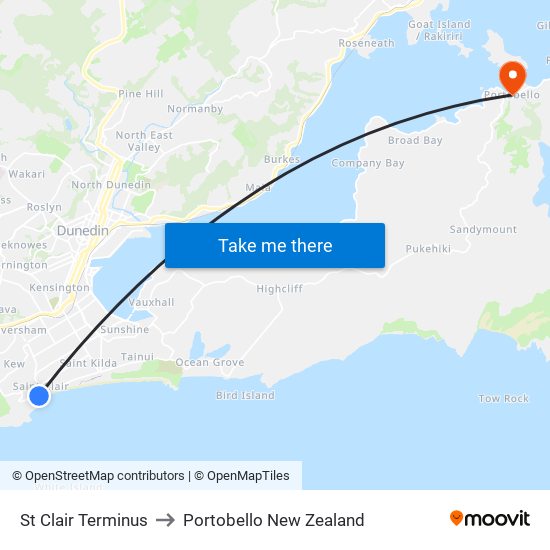 St Clair Terminus to Portobello New Zealand map