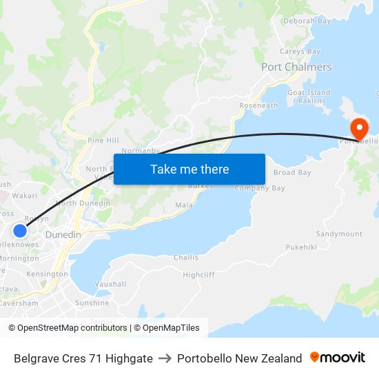 Belgrave Cres 71 Highgate to Portobello New Zealand map
