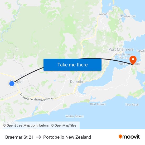 Braemar St 21 to Portobello New Zealand map