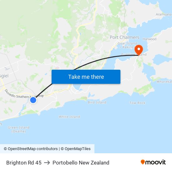 Brighton Rd 45 to Portobello New Zealand map
