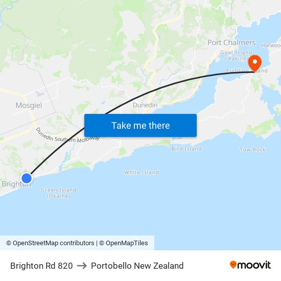 Brighton Rd 820 to Portobello New Zealand map
