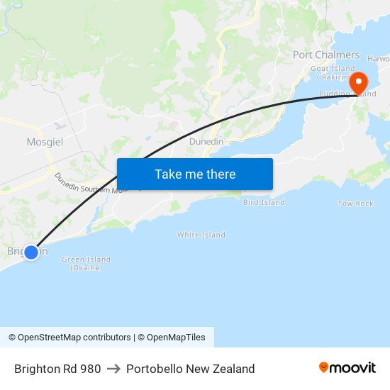 Brighton Rd 980 to Portobello New Zealand map