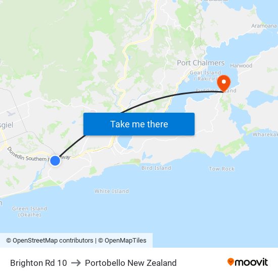 Brighton Rd 10 to Portobello New Zealand map