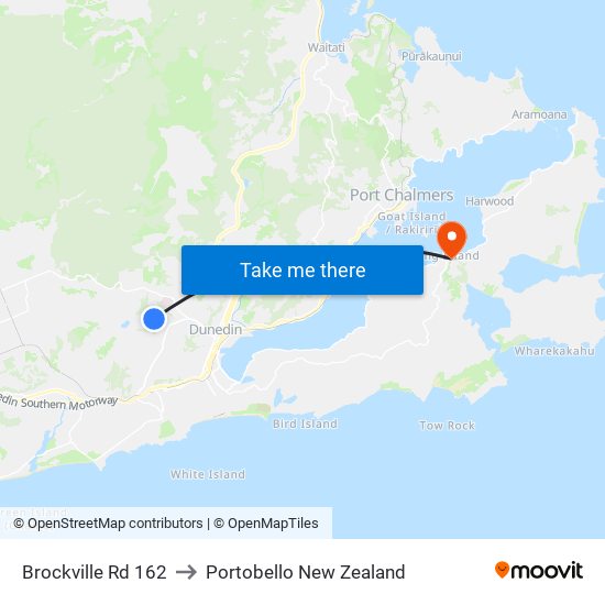 Brockville Rd 162 to Portobello New Zealand map
