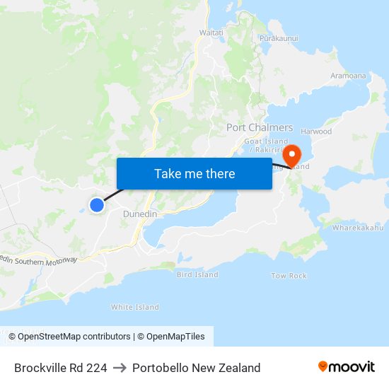 Brockville Rd 224 to Portobello New Zealand map
