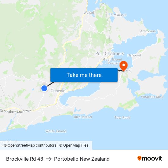 Brockville Rd 48 to Portobello New Zealand map