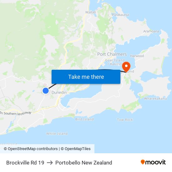Brockville Rd 19 to Portobello New Zealand map