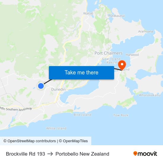 Brockville Rd 193 to Portobello New Zealand map