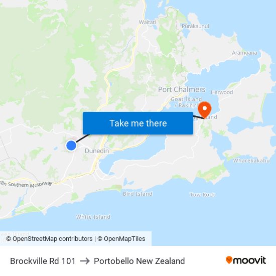 Brockville Rd 101 to Portobello New Zealand map