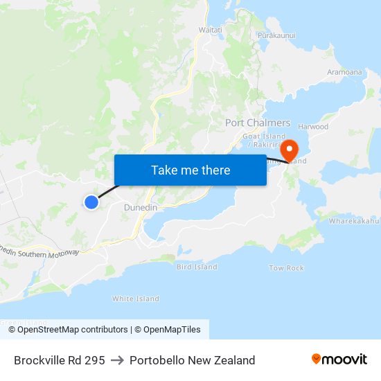 Brockville Rd 295 to Portobello New Zealand map