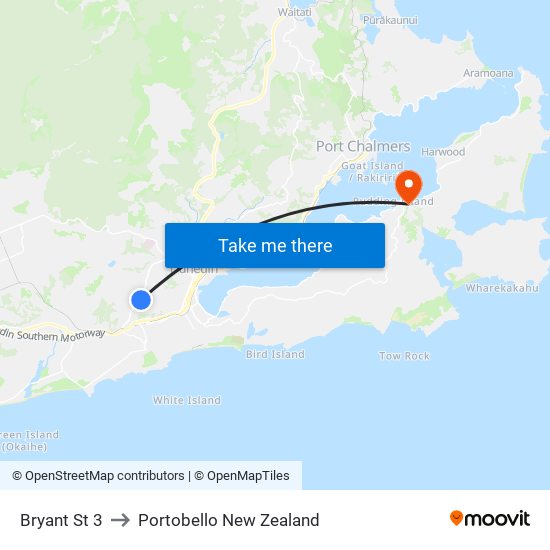 Bryant St 3 to Portobello New Zealand map