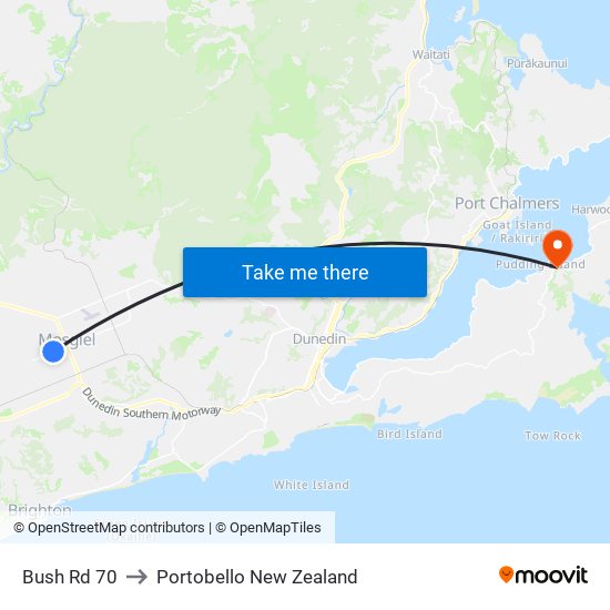 Bush Rd 70 to Portobello New Zealand map