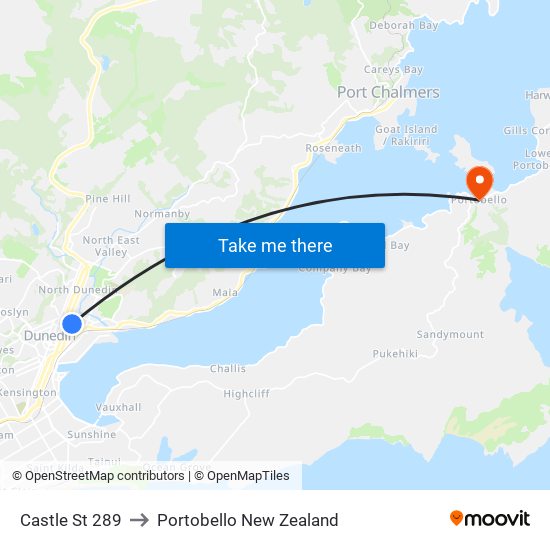 Castle St 289 to Portobello New Zealand map