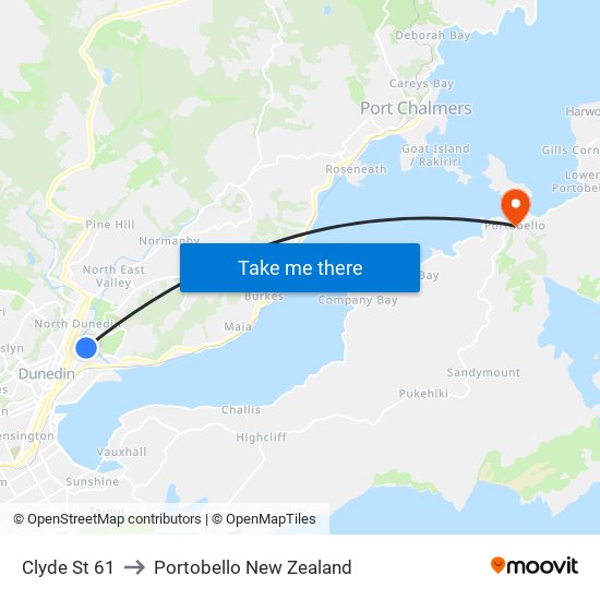 Clyde St 61 to Portobello New Zealand map