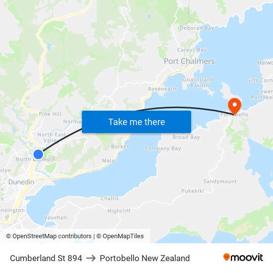 Cumberland St 894 to Portobello New Zealand map