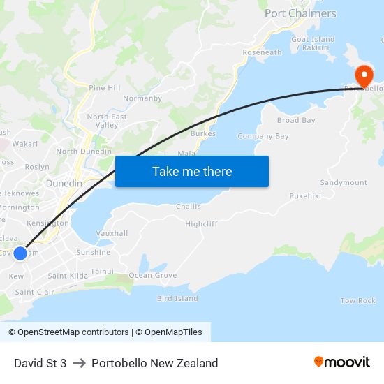 David St 3 to Portobello New Zealand map