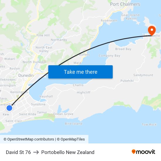 David St 76 to Portobello New Zealand map