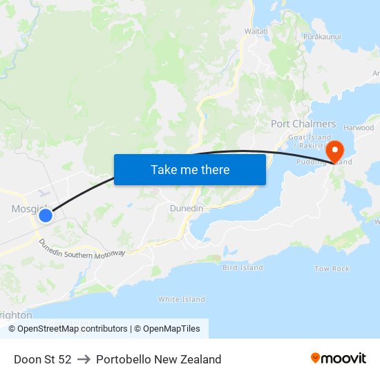 Doon St 52 to Portobello New Zealand map