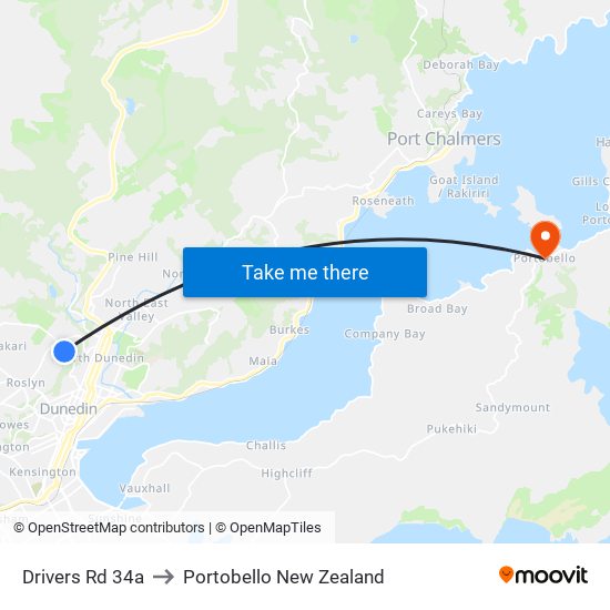 Drivers Rd 34a to Portobello New Zealand map