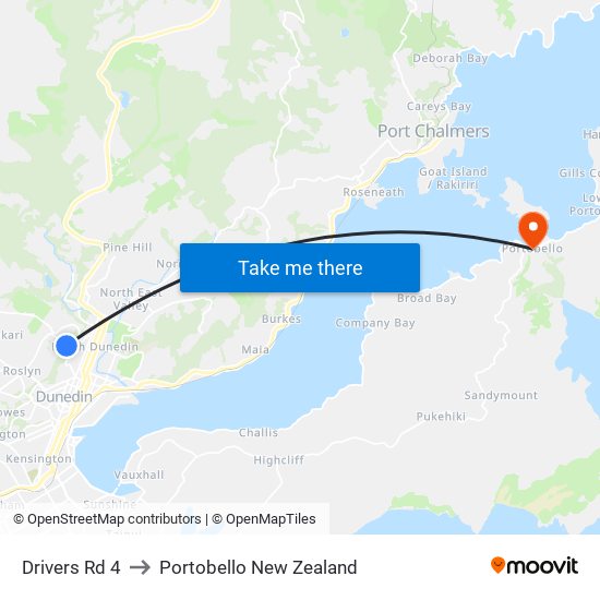 Drivers Rd 4 to Portobello New Zealand map