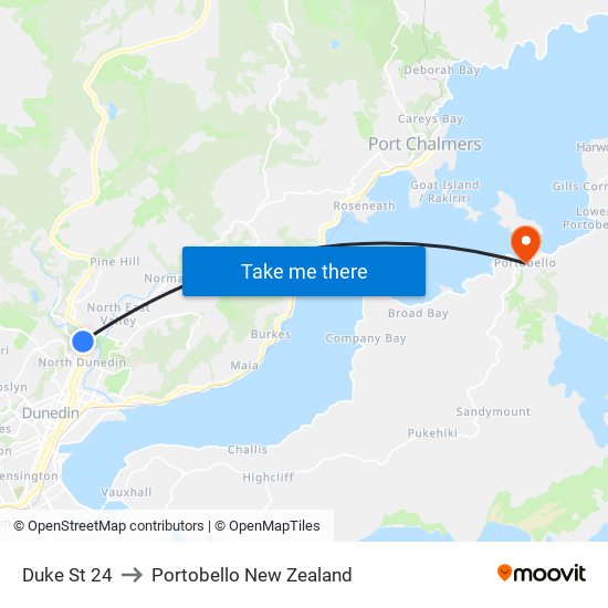 Duke St 24 to Portobello New Zealand map