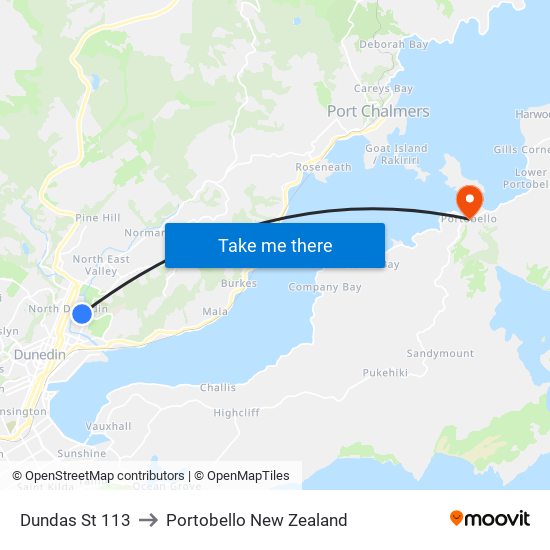 Dundas St 113 to Portobello New Zealand map