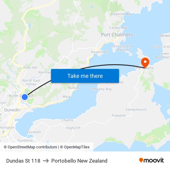 Dundas St 118 to Portobello New Zealand map