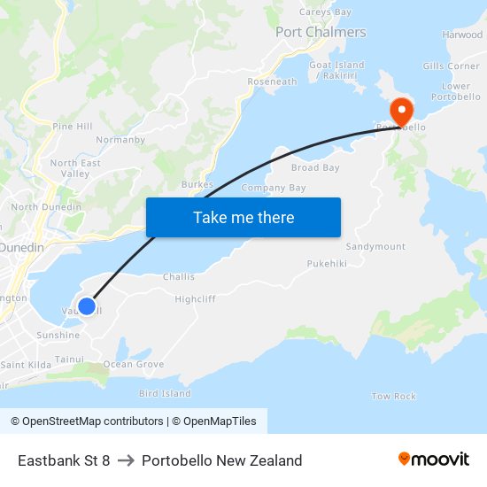 Eastbank St 8 to Portobello New Zealand map