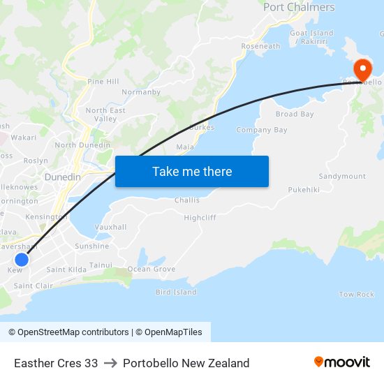 Easther Cres 33 to Portobello New Zealand map
