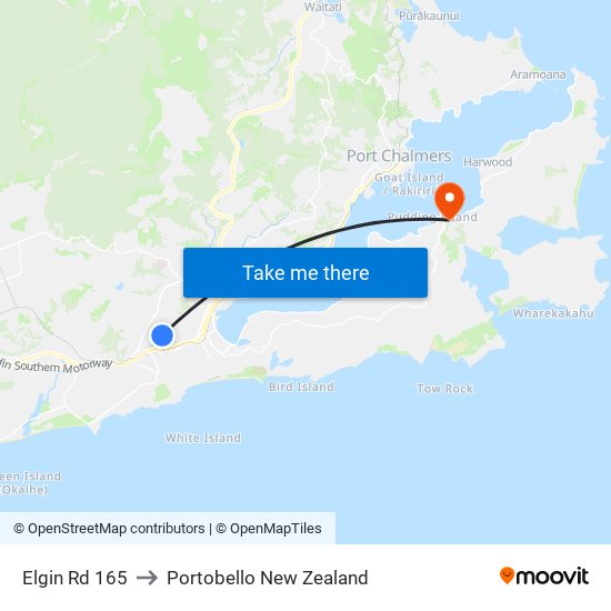 Elgin Rd 165 to Portobello New Zealand map