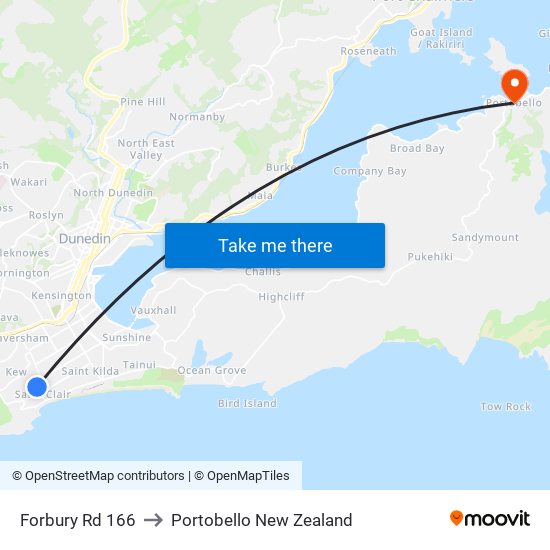 Forbury Rd 166 to Portobello New Zealand map
