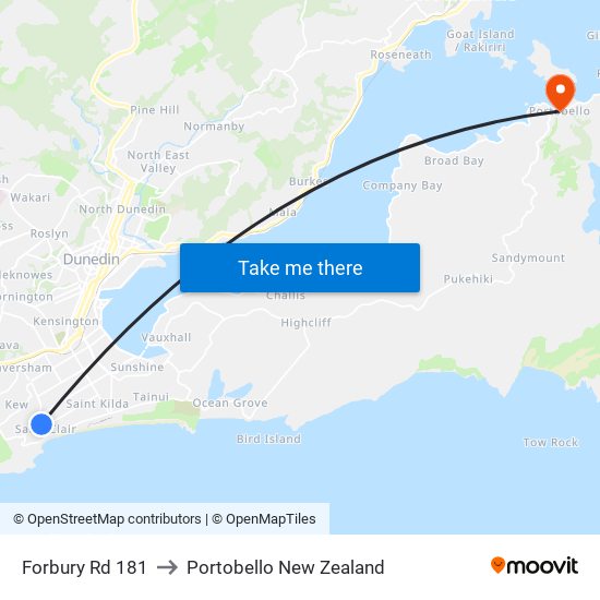 Forbury Rd 181 to Portobello New Zealand map