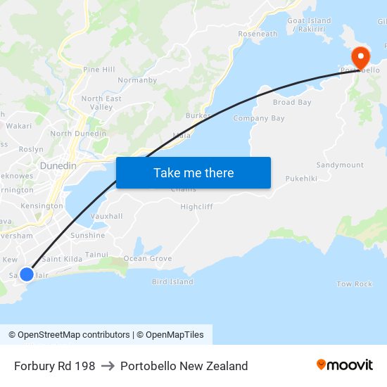 Forbury Rd 198 to Portobello New Zealand map