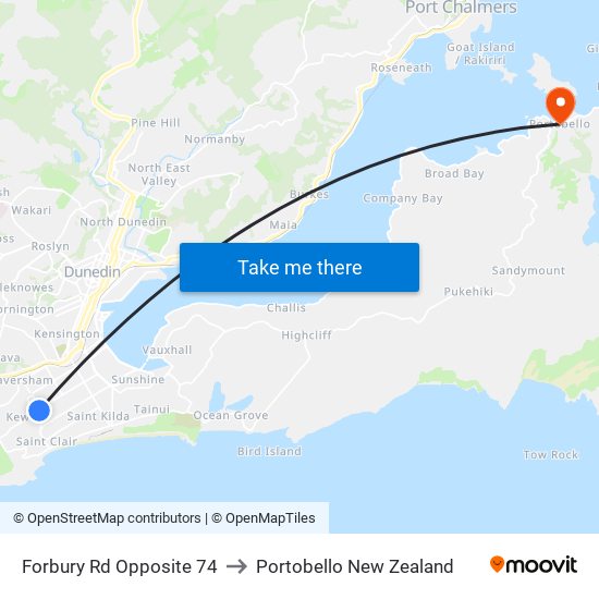 Forbury Rd Opposite 74 to Portobello New Zealand map