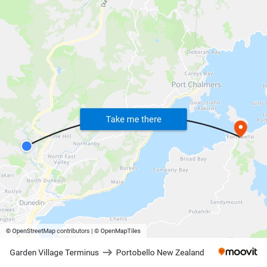 Garden Village Terminus to Portobello New Zealand map