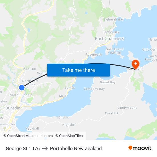 George St 1076 to Portobello New Zealand map