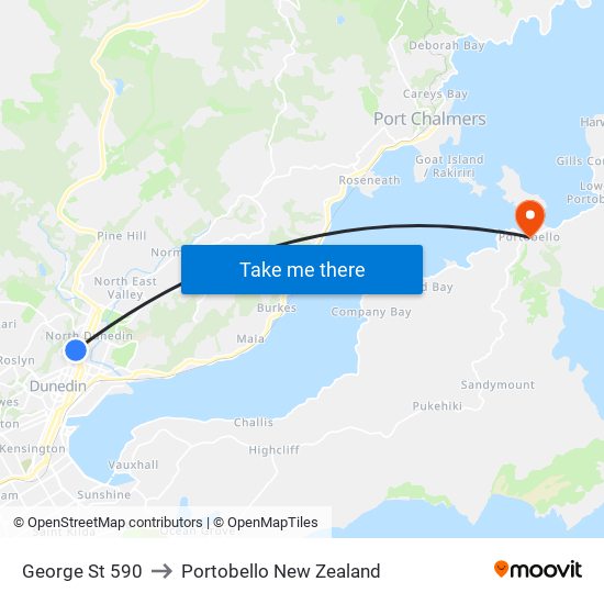 George St 590 to Portobello New Zealand map