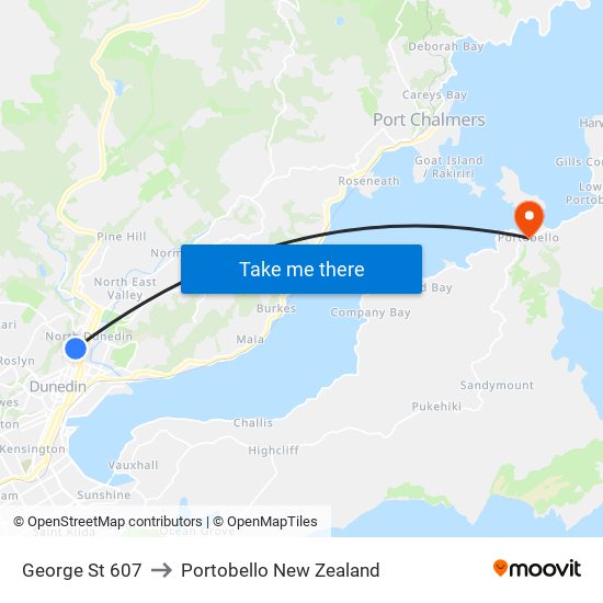 George St 607 to Portobello New Zealand map
