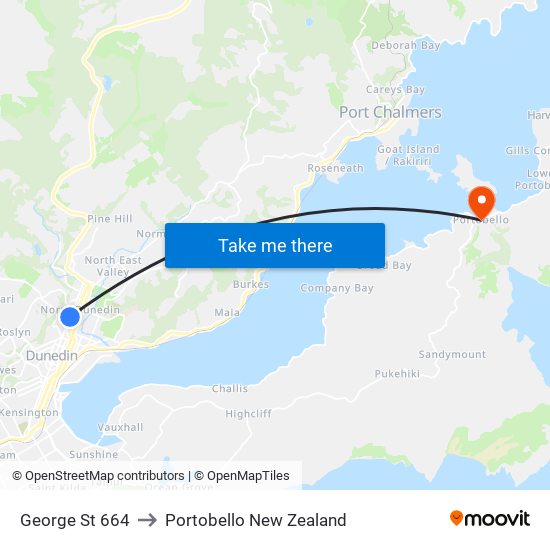George St 664 to Portobello New Zealand map