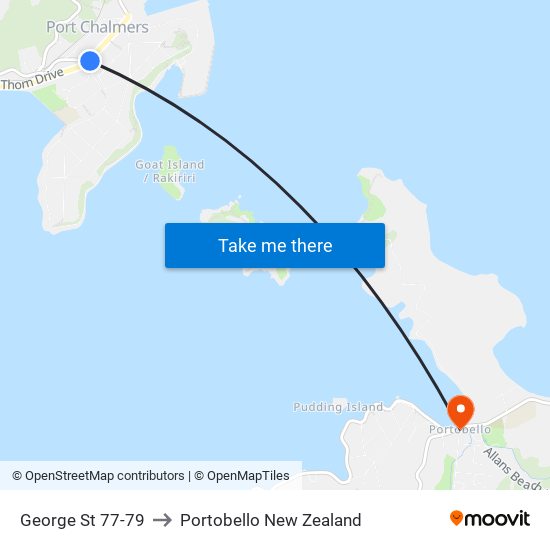 George St 77-79 to Portobello New Zealand map