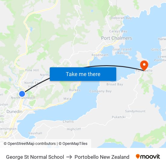 George St Normal School to Portobello New Zealand map