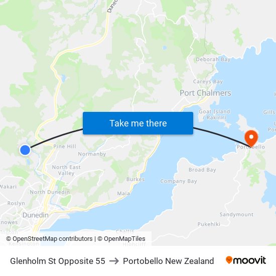 Glenholm St Opposite 55 to Portobello New Zealand map