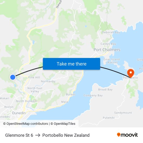 Glenmore St 6 to Portobello New Zealand map