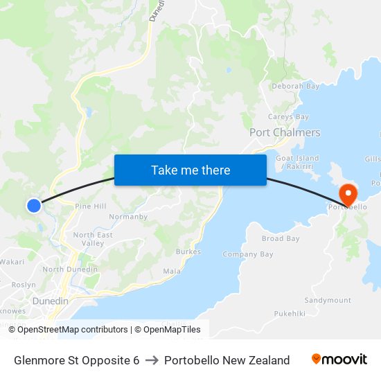 Glenmore St Opposite 6 to Portobello New Zealand map