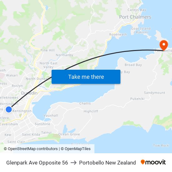 Glenpark Ave Opposite 56 to Portobello New Zealand map