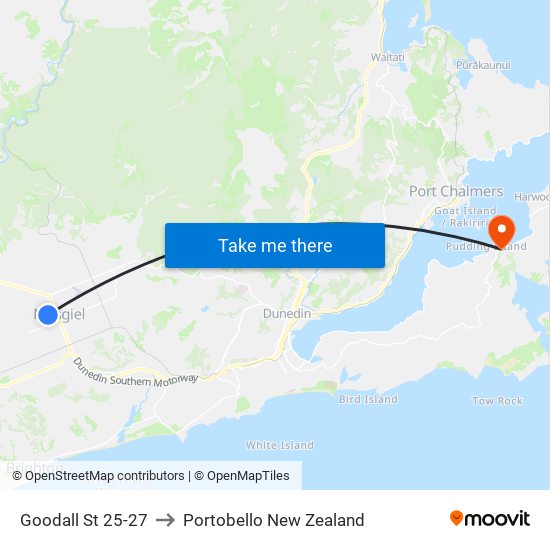 Goodall St 25-27 to Portobello New Zealand map